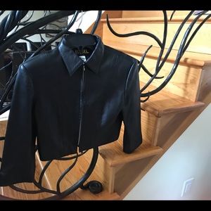 Isabel black leather waist jacket